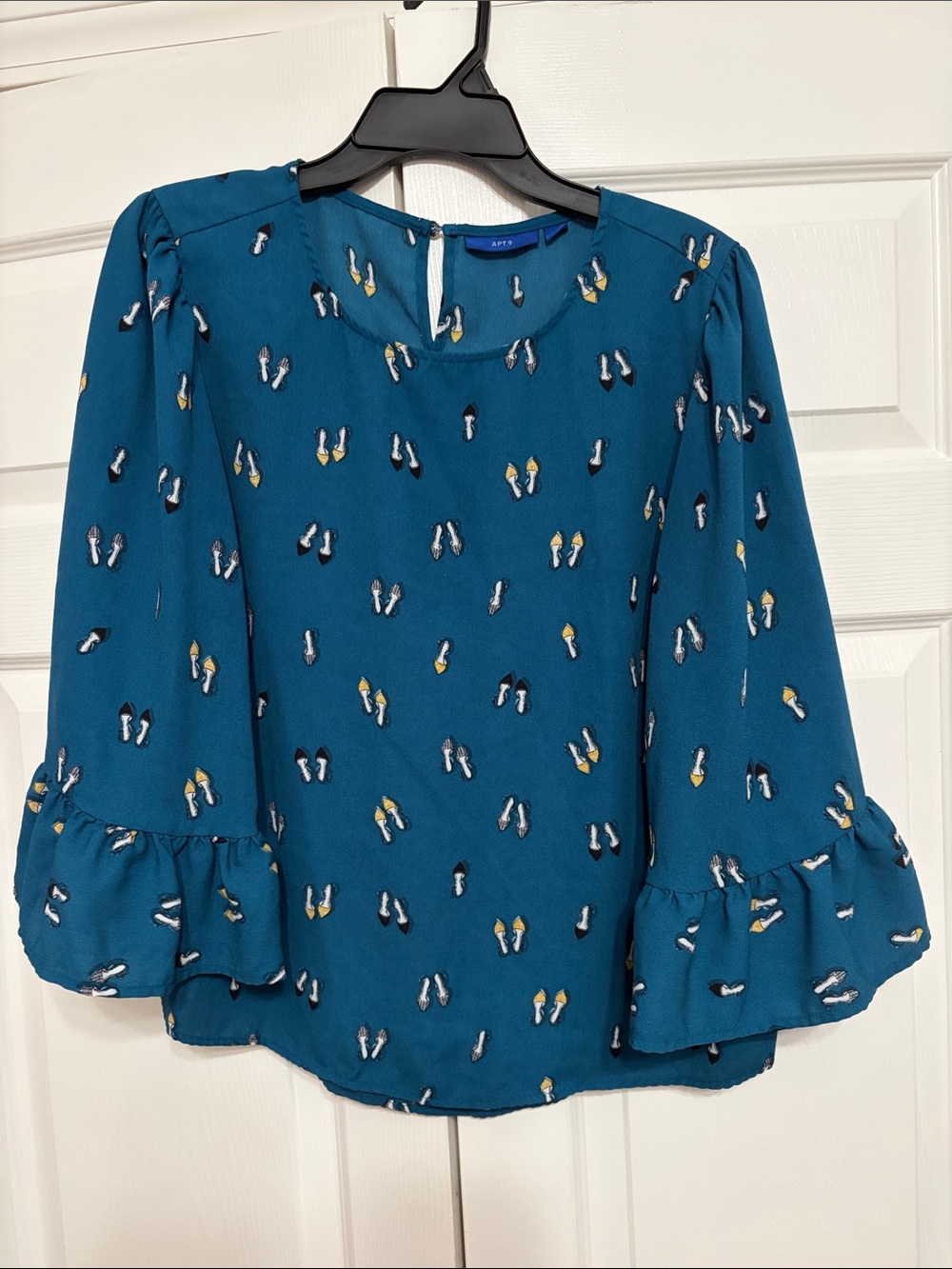 Apt. 9 Teal Printed Ruffle-Hem Blouse
